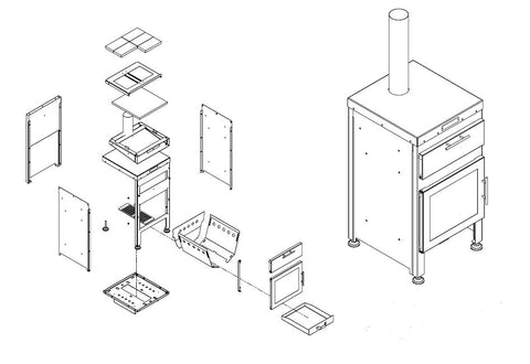 Carelia Grill® Pizza Grill Oven Dimensional Drawing Parts